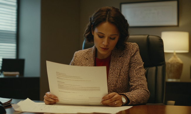 Una persona en una oficina que revisa un contrato de trabajo temporal.