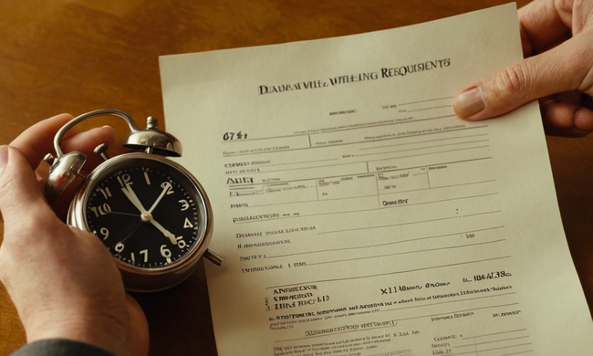 Una persona que tenga un reloj junto a un documento con una solicitud de prórroga límite.
