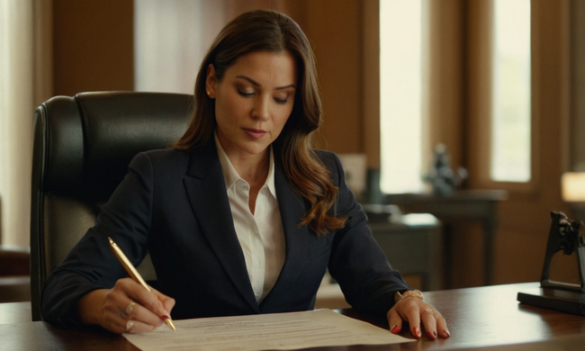 Businesswoman llenando un formulario de solicitud de licencia de negocios.